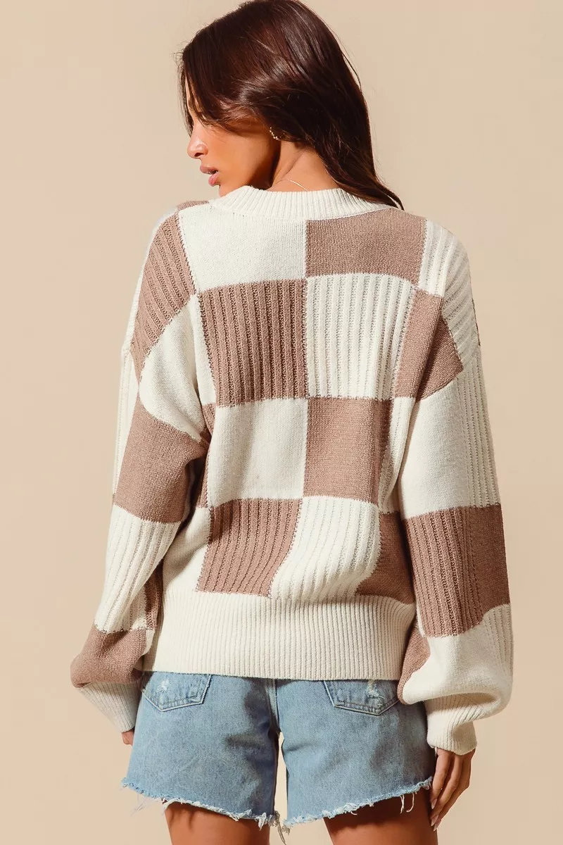 SO ME Checkered Button Front Ribbed Sweater Cardigan - Image 2