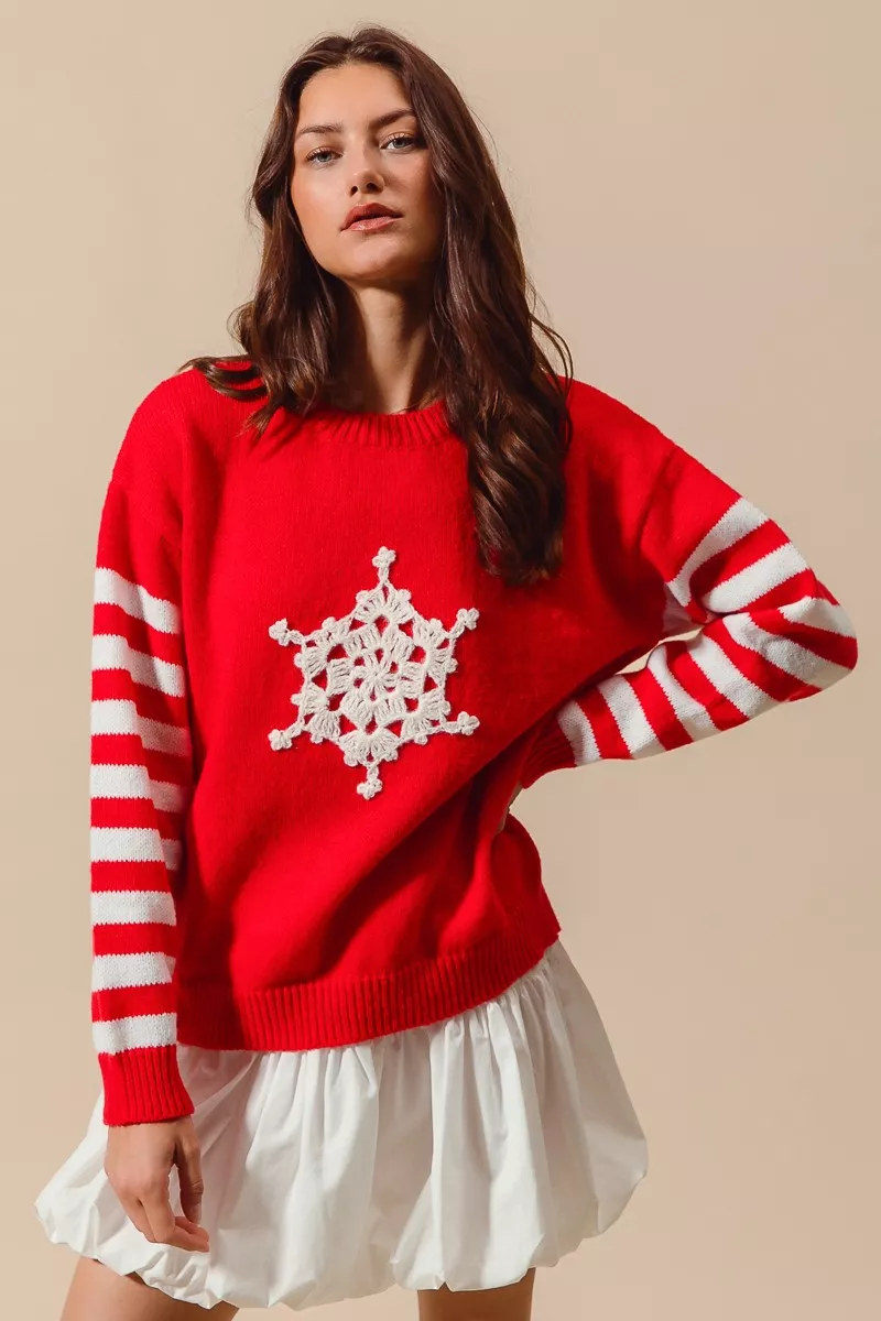 SO ME Christmas Snowflake Crochet Embellished Sweater - Image 2