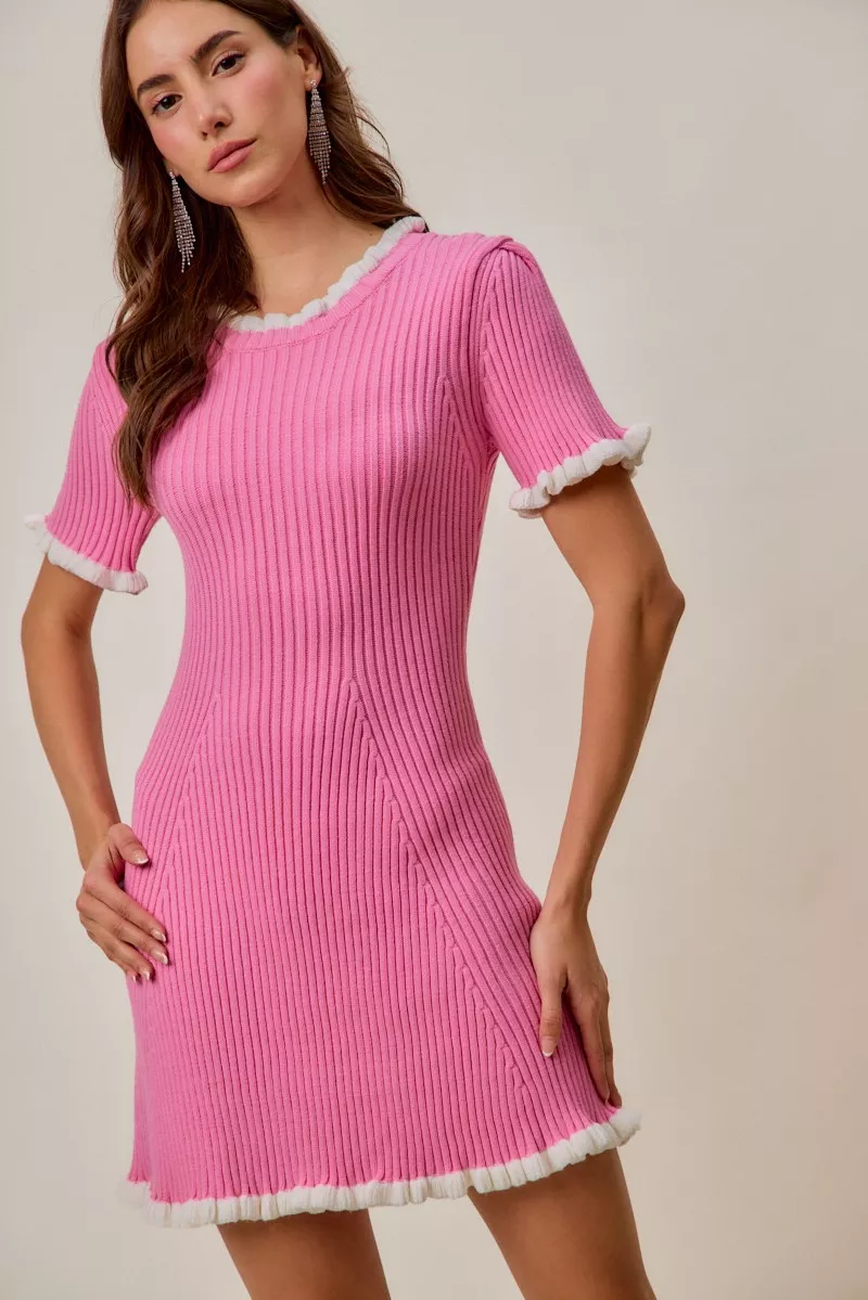 SO ME Contrast Ruffled Sweater Knit Mini Dress - Image 5