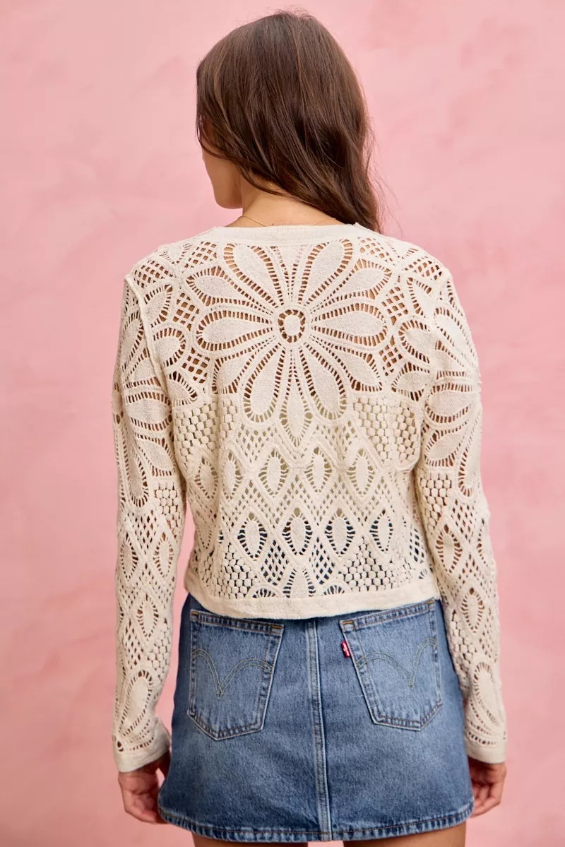 SO ME Crochet Knit Long Sleeves Cardigan Sweater - Image 10