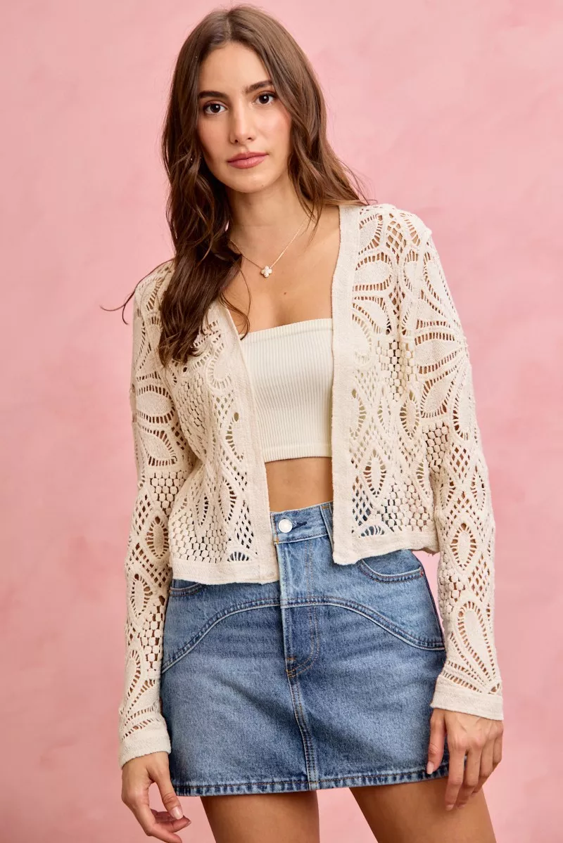 SO ME Crochet Knit Long Sleeves Cardigan Sweater - Image 5