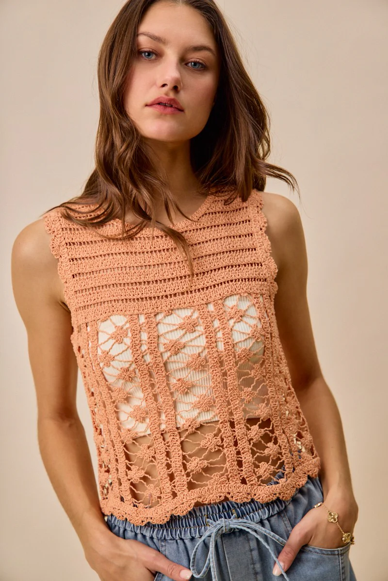 SO ME Crochet Knitted Lace Sweater Tank Top - Image 2