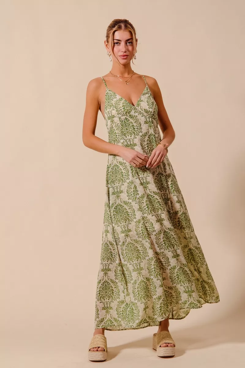 SO ME Damask Floral Summer Maxi Flowy Dress With Open Back - Image 4