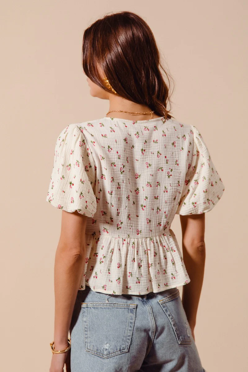 SO ME Ditsy Floral Print Gauze Tie-Front Blouse - Image 11