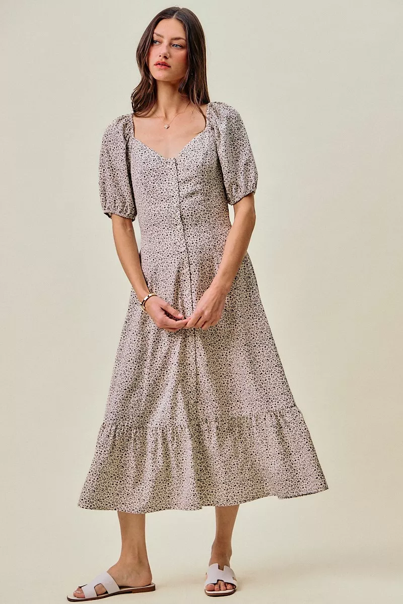 SO ME Ditsy Floral Self Belt On Elastic Waist Maxi Dress - Image 4