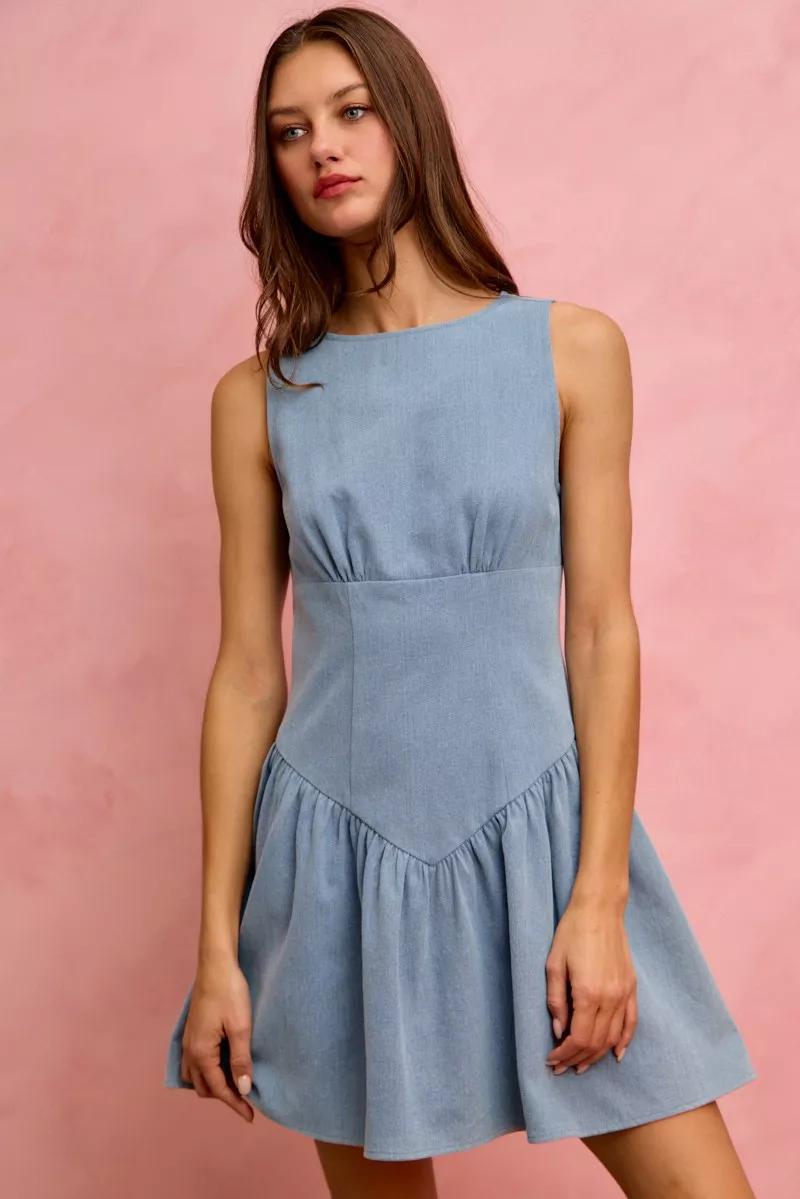 SO ME Fit And Flare Sleeveless Denim Mini Dress