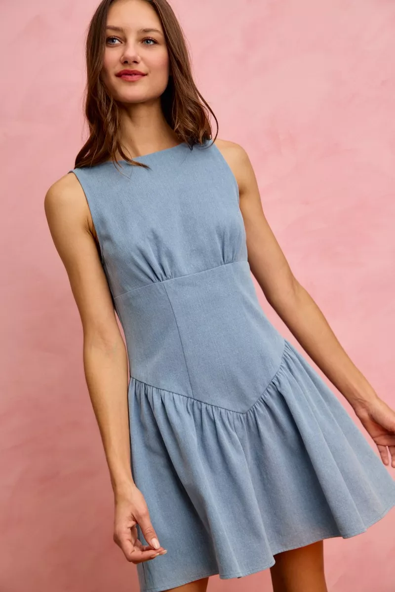 SO ME Fit And Flare Sleeveless Denim Mini Dress - Image 6