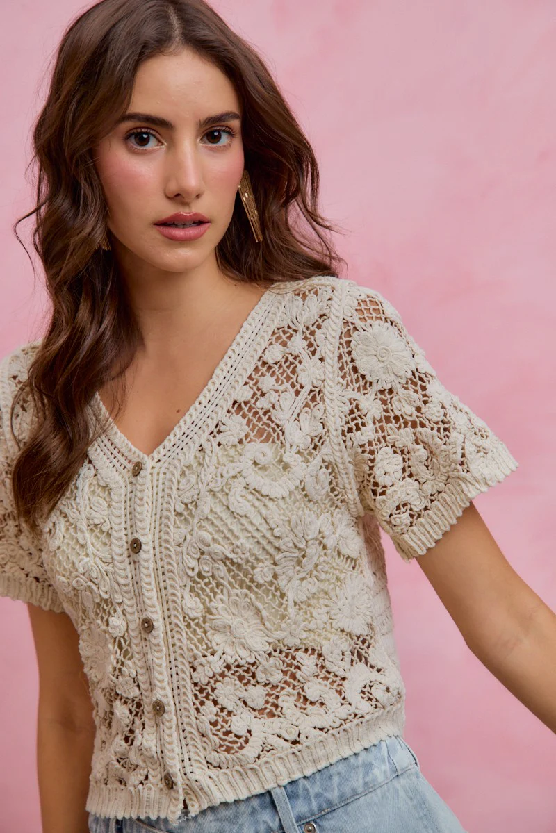 SO ME Floral Crochet Lace Button Down Cardigan - Image 6
