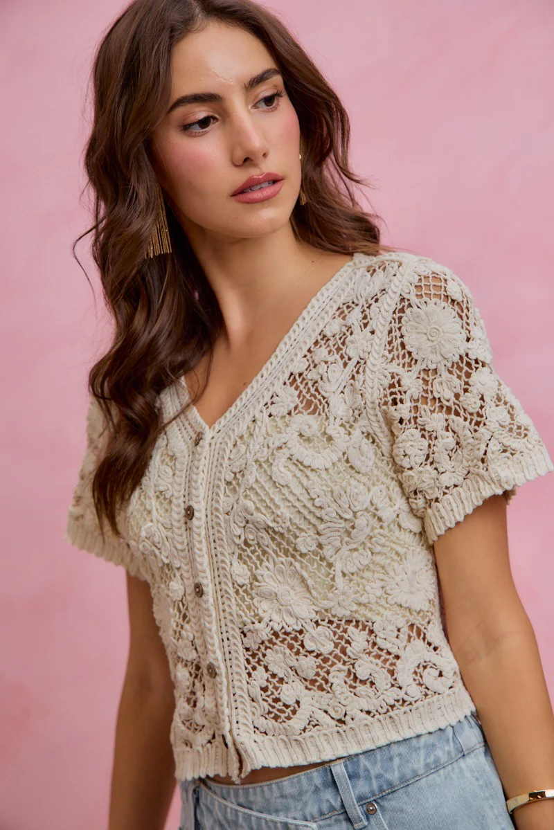 SO ME Floral Crochet Lace Button Down Cardigan - Image 8