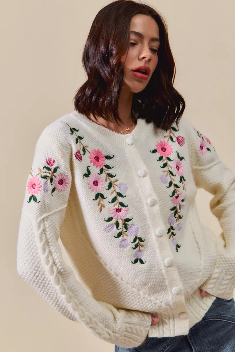 SO ME Floral Embroidered Coquette Sweater Cardigan - Image 2
