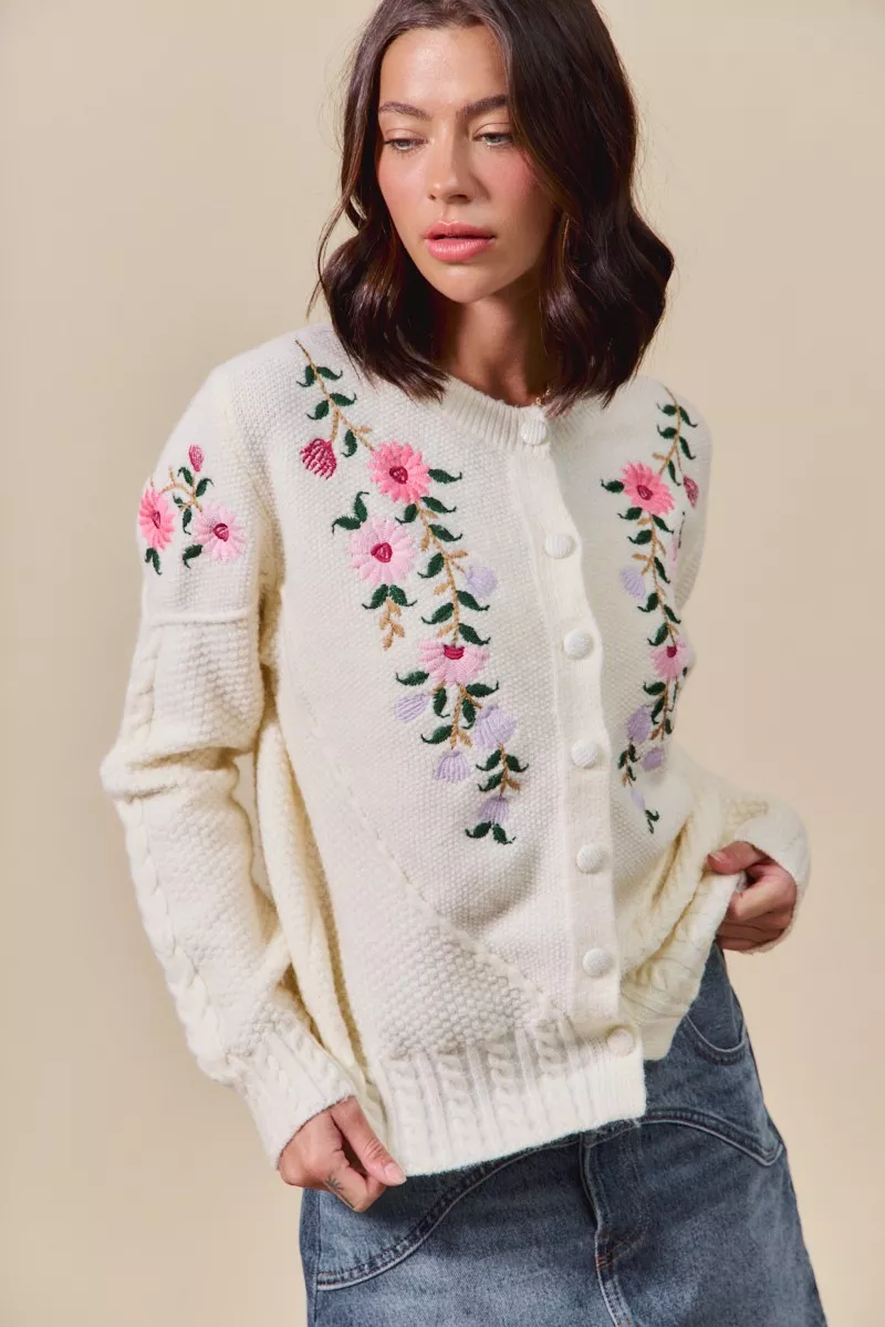 SO ME Floral Embroidered Coquette Sweater Cardigan - Image 4