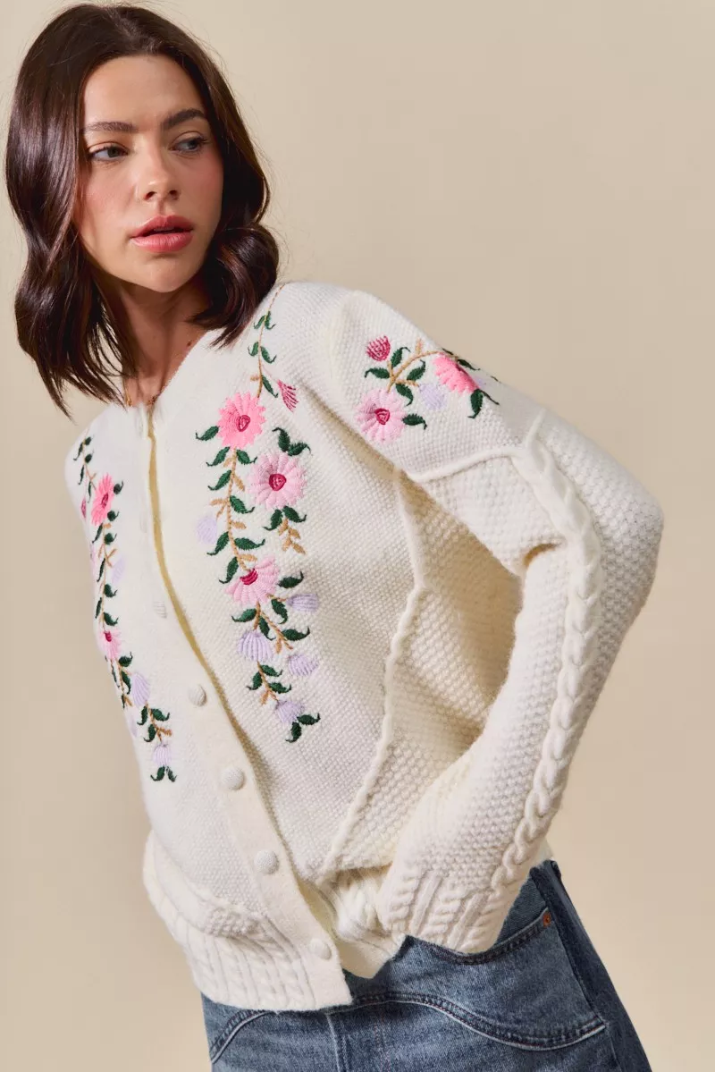 SO ME Floral Embroidered Coquette Sweater Cardigan - Image 5