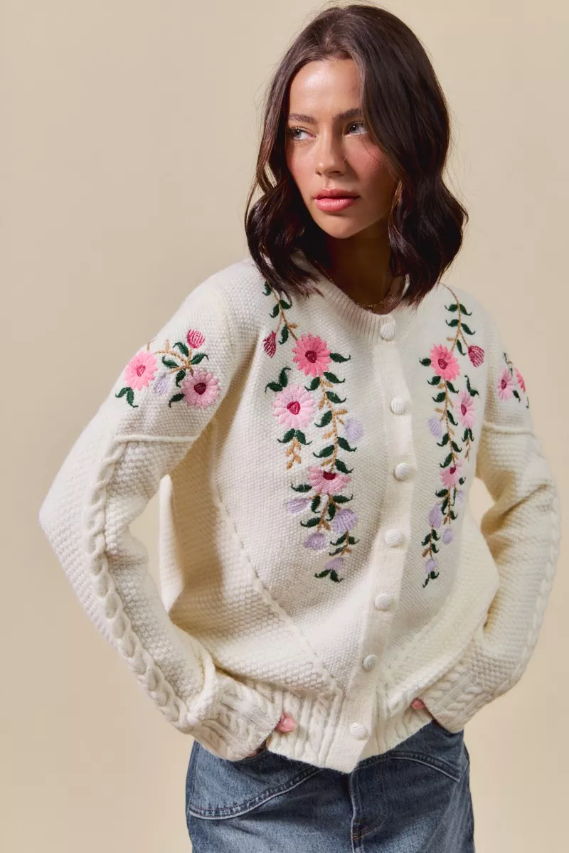 SO ME Floral Embroidered Coquette Sweater Cardigan - Image 6