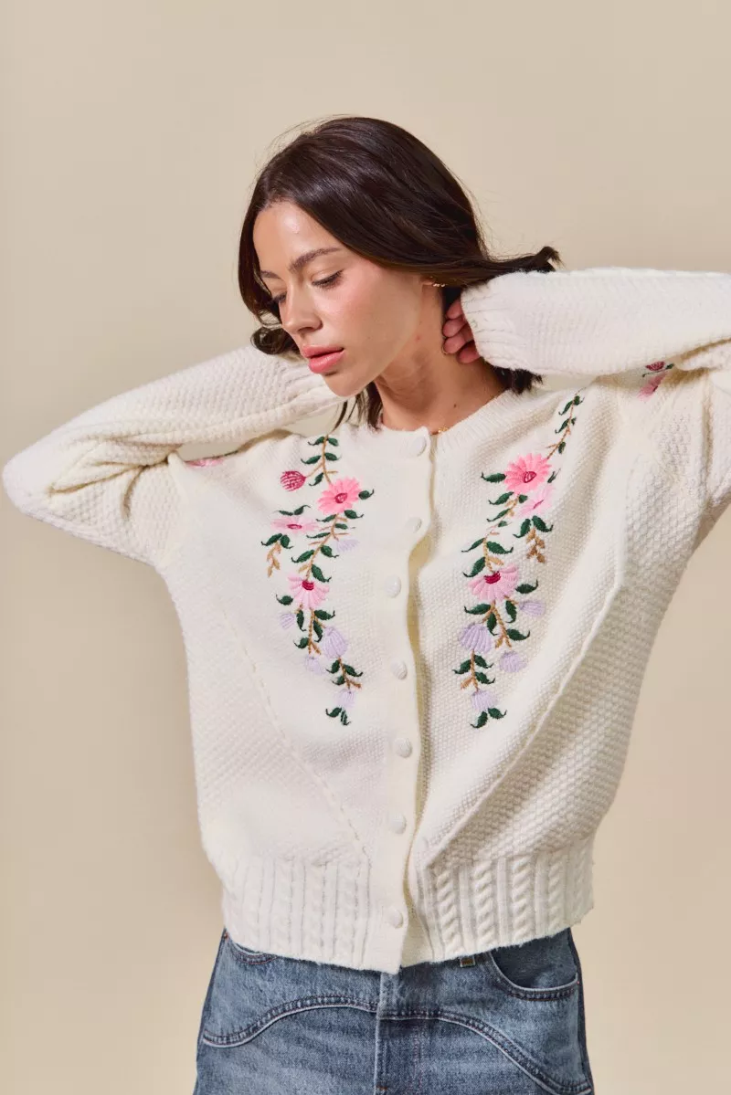 SO ME Floral Embroidered Coquette Sweater Cardigan - Image 7