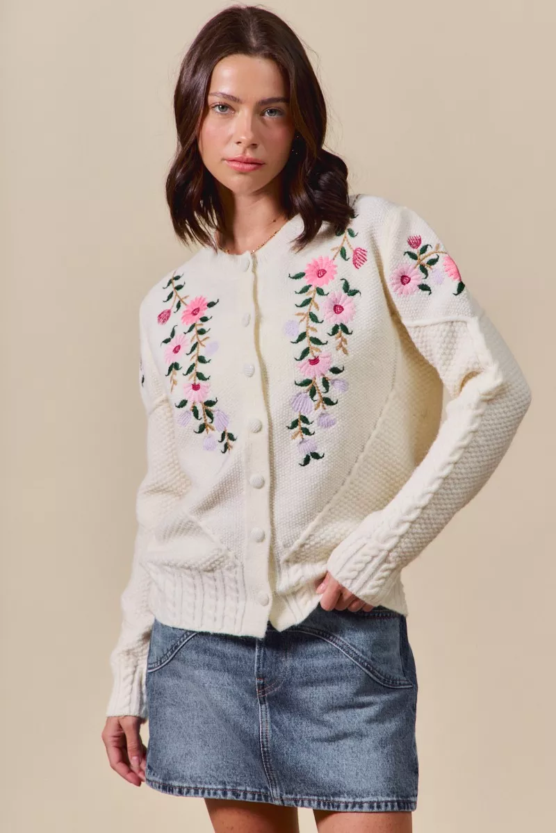SO ME Floral Embroidered Coquette Sweater Cardigan - Image 8