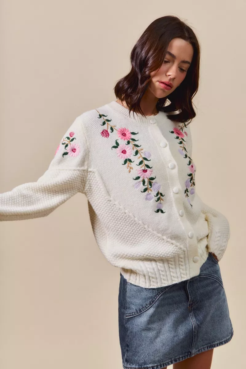 SO ME Floral Embroidered Coquette Sweater Cardigan - Image 9