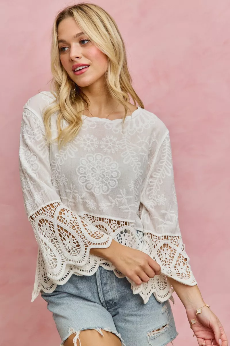 SO ME Floral Embroidered Crochet Lace Trimmed Top - Image 12