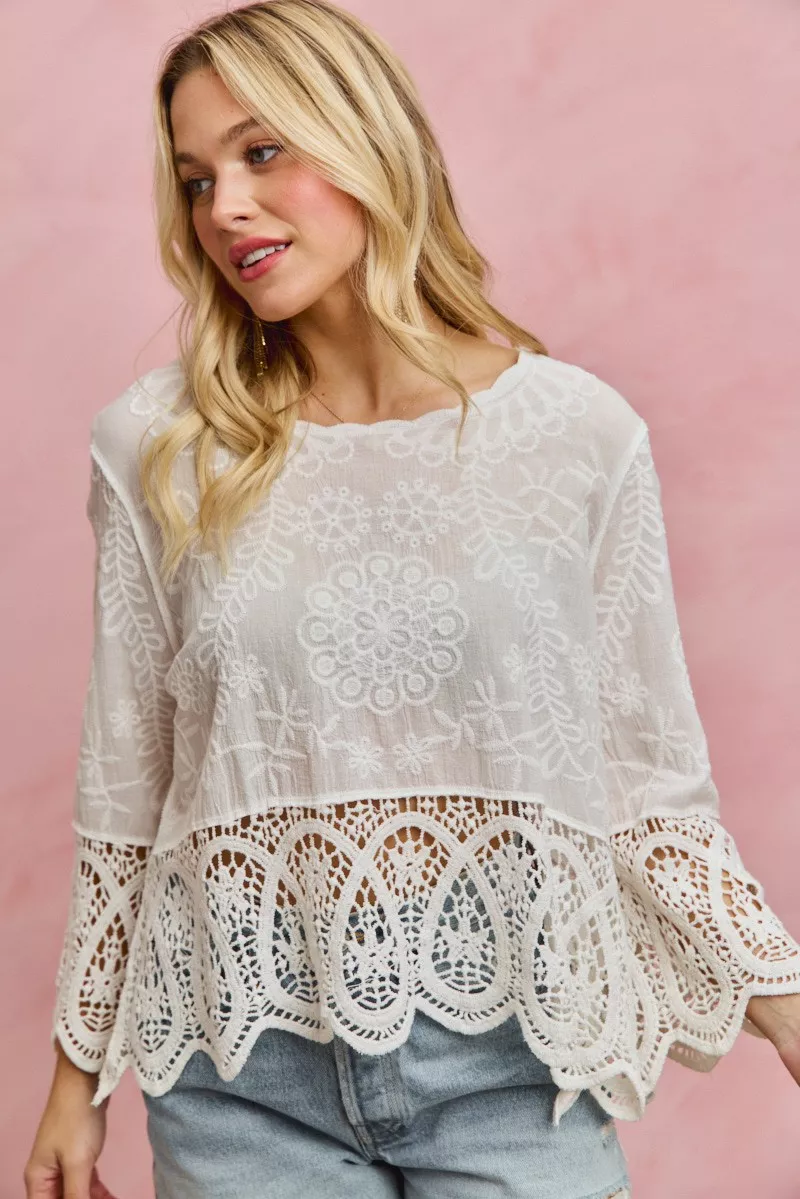 SO ME Floral Embroidered Crochet Lace Trimmed Top - Image 14