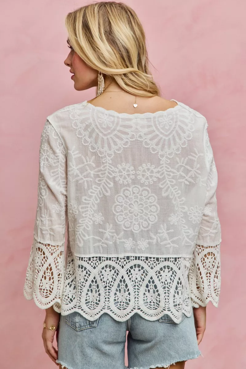 SO ME Floral Embroidered Crochet Lace Trimmed Top - Image 16