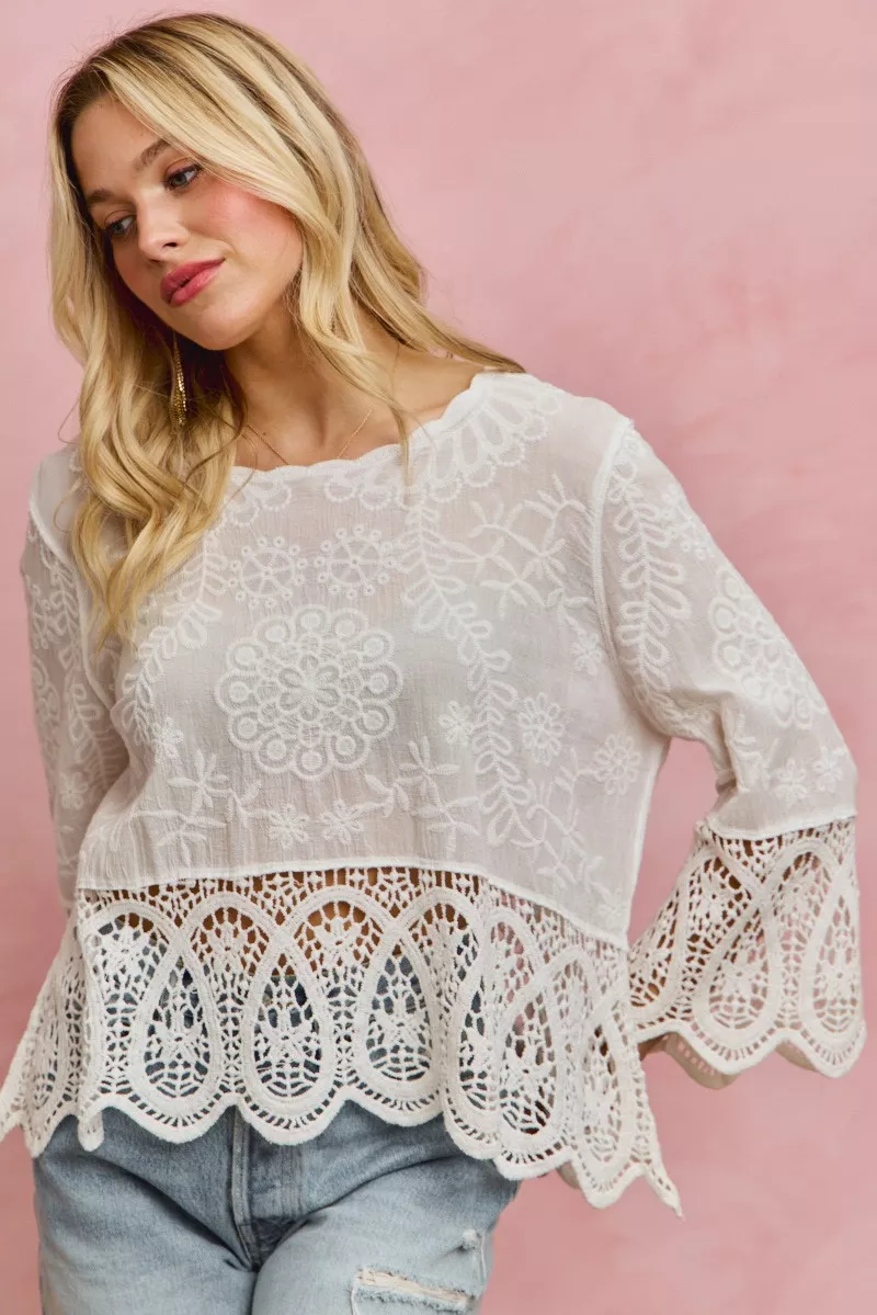 SO ME Floral Embroidered Crochet Lace Trimmed Top - Image 8
