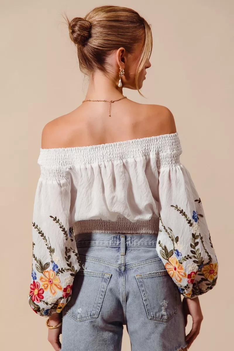 SO ME Floral Embroidered Off The Shoulder Crop Top - Image 10