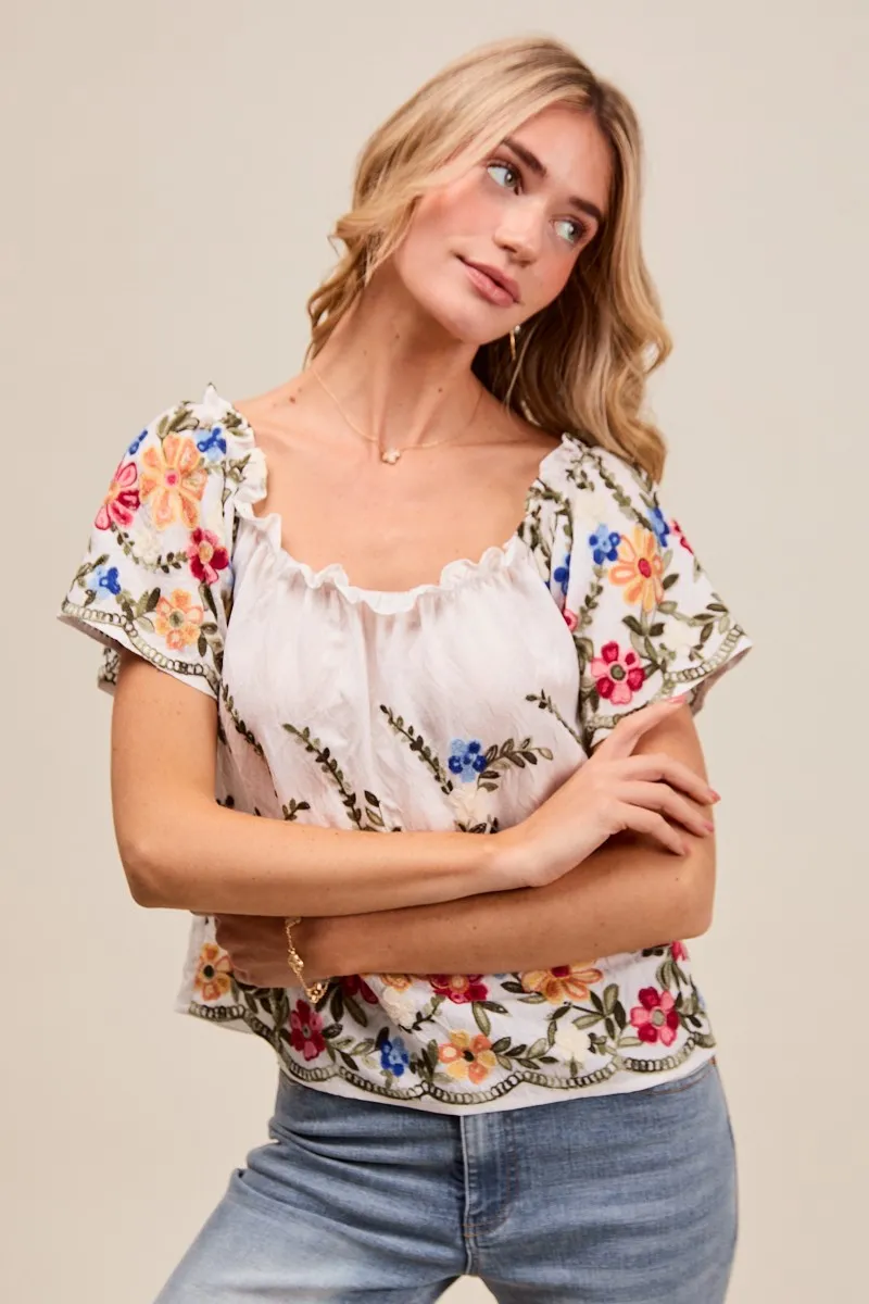 SO ME Floral Embroidered Two Way Off The Shoulder Blouse - Image 8