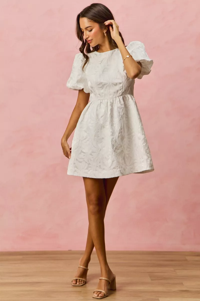 SO ME Floral Jacquard Bubble Shorts Sleeves Mini Dress - Image 20
