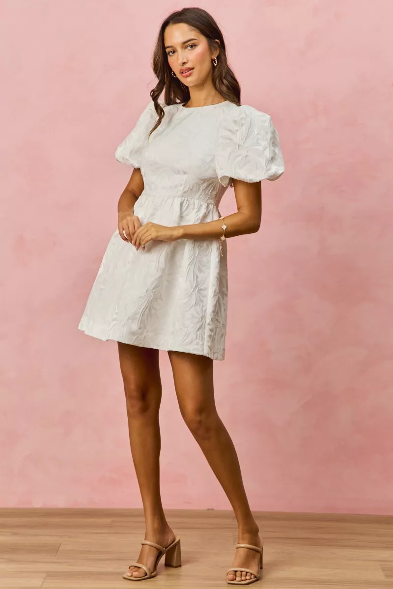 SO ME Floral Jacquard Bubble Shorts Sleeves Mini Dress - Image 21