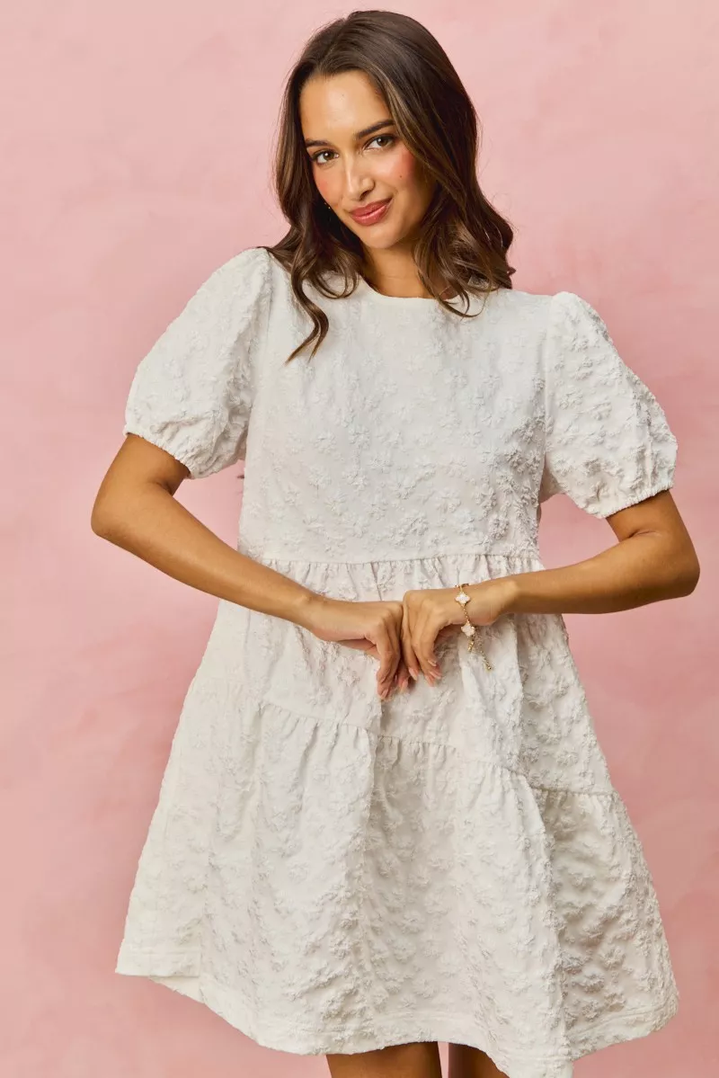 SO ME Floral Jacquard Diagnol Tiered Short Mini Dress - Image 7