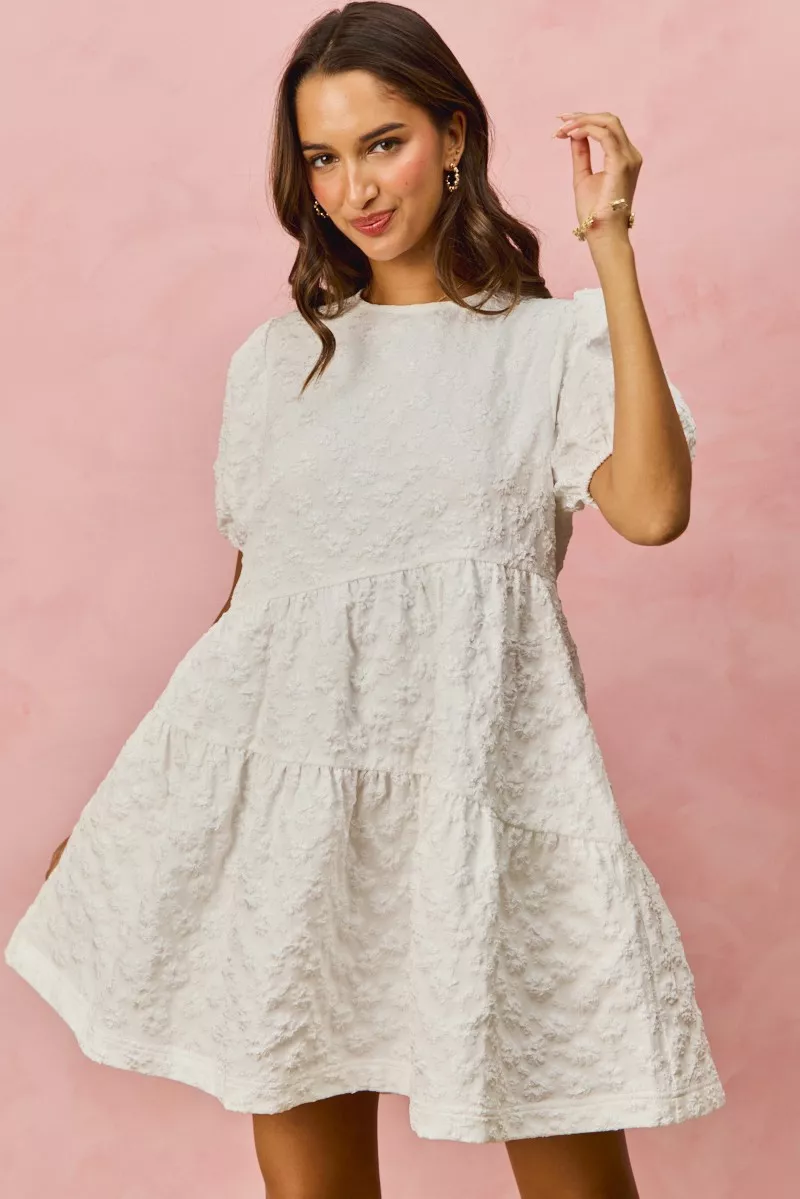 SO ME Floral Jacquard Diagnol Tiered Short Mini Dress - Image 8