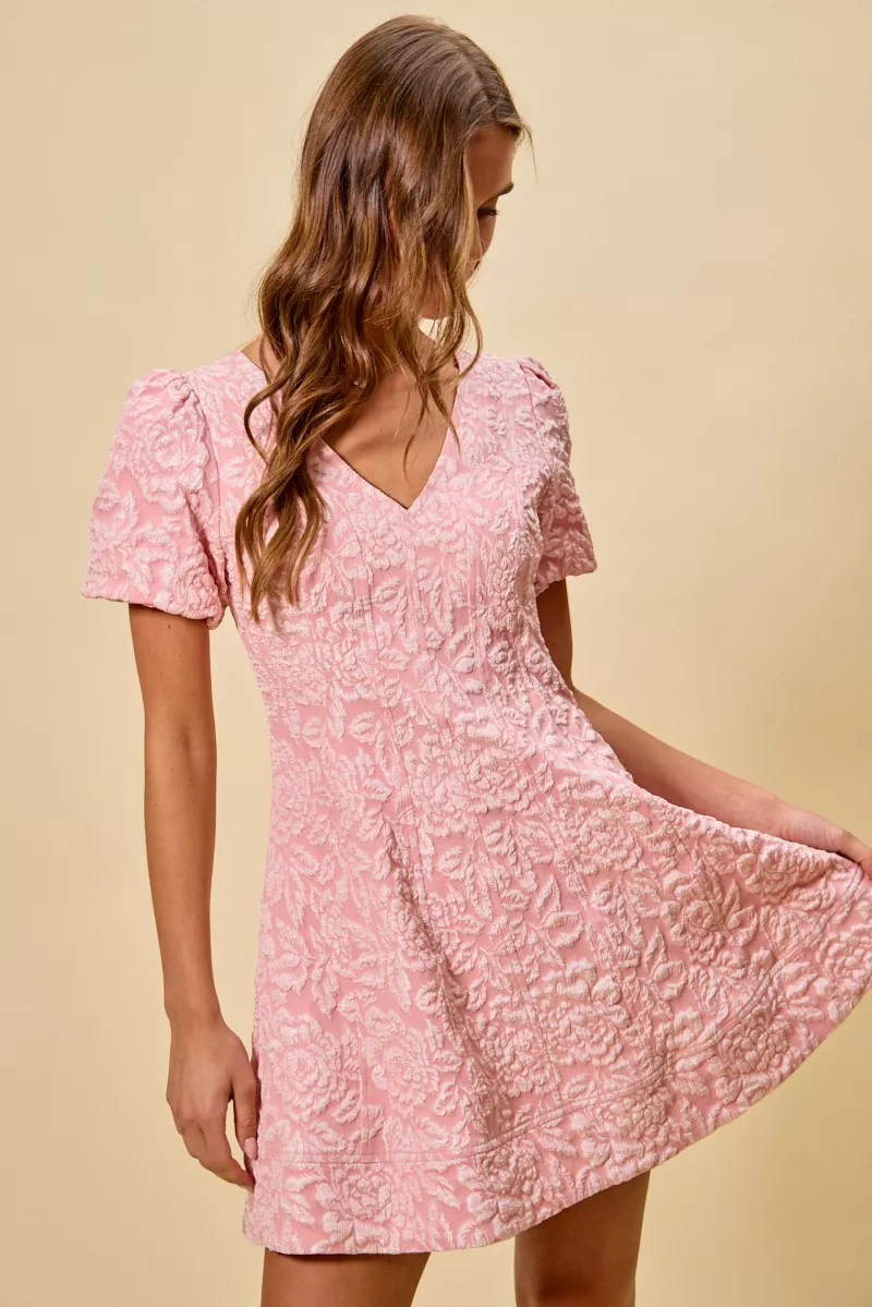 SO ME Floral Jacquard Fit And Flare Daily Mini Dress - Image 6