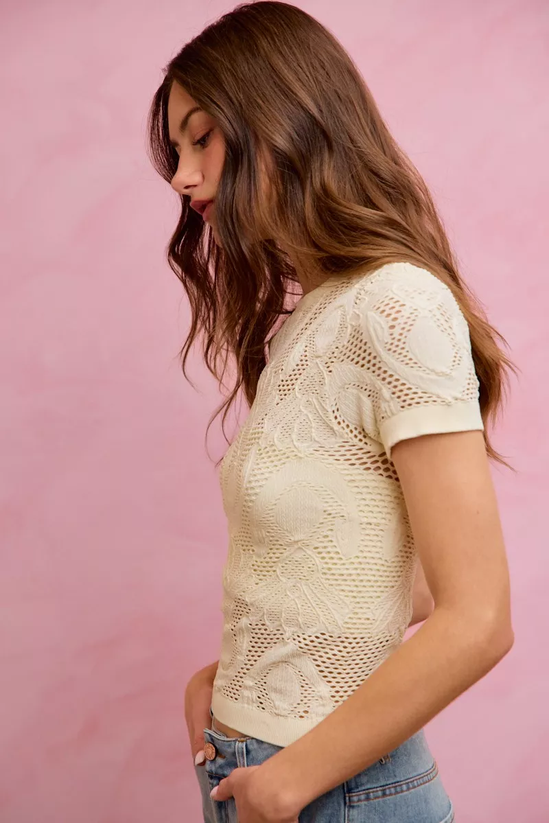 SO ME Floral Perforated Seamless Active Short Sleeve Top - Image 2