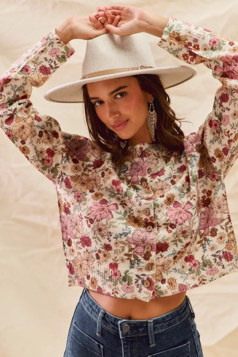 SO ME Floral Print Button Front Sweater Cardigan - Image 11