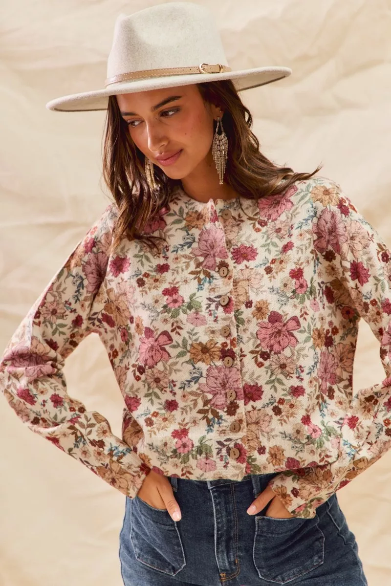 SO ME Floral Print Button Front Sweater Cardigan - Image 5