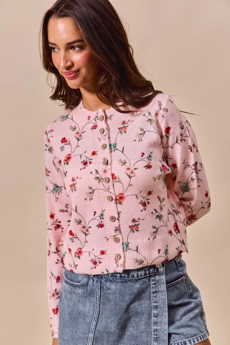 SO ME Floral Print Button Front Sweater Cardigan Top - Image 8