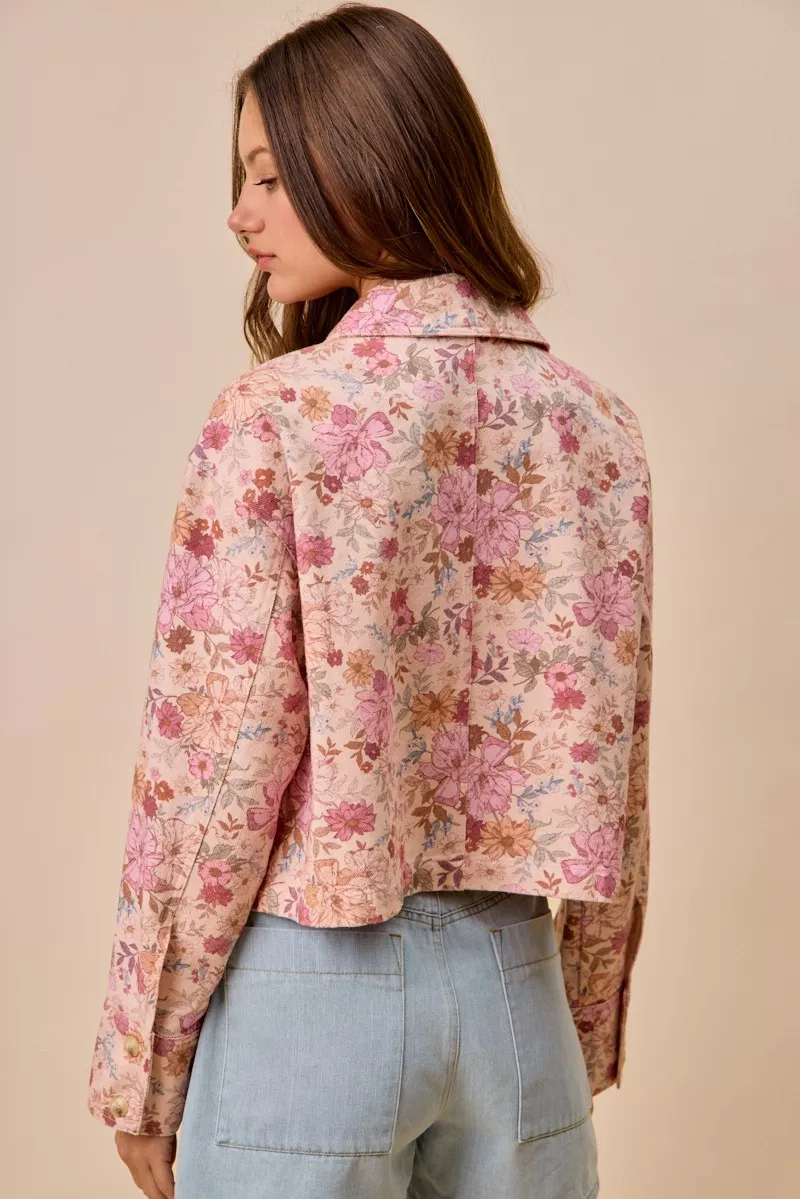 SO ME Floral Print Cotton Twill Button Down Barn Jacket - Image 7