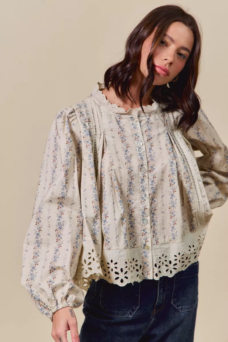 SO ME Floral Print Lace Button Down Shirt - Image 15