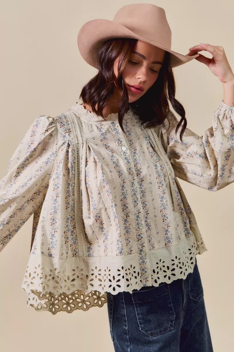 SO ME Floral Print Lace Button Down Shirt - Image 2