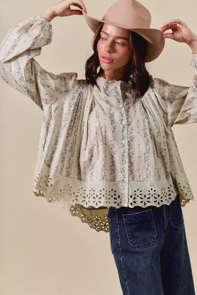 SO ME Floral Print Lace Button Down Shirt - Image 3