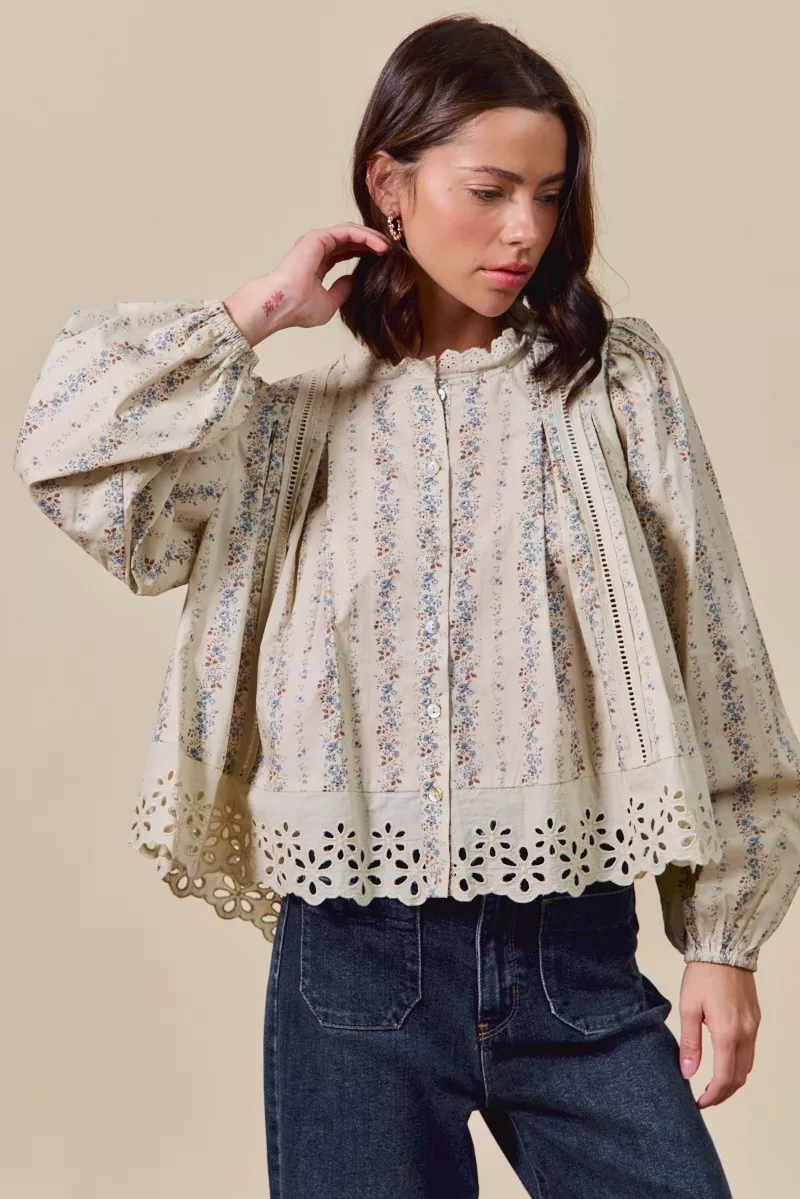SO ME Floral Print Lace Button Down Shirt - Image 9