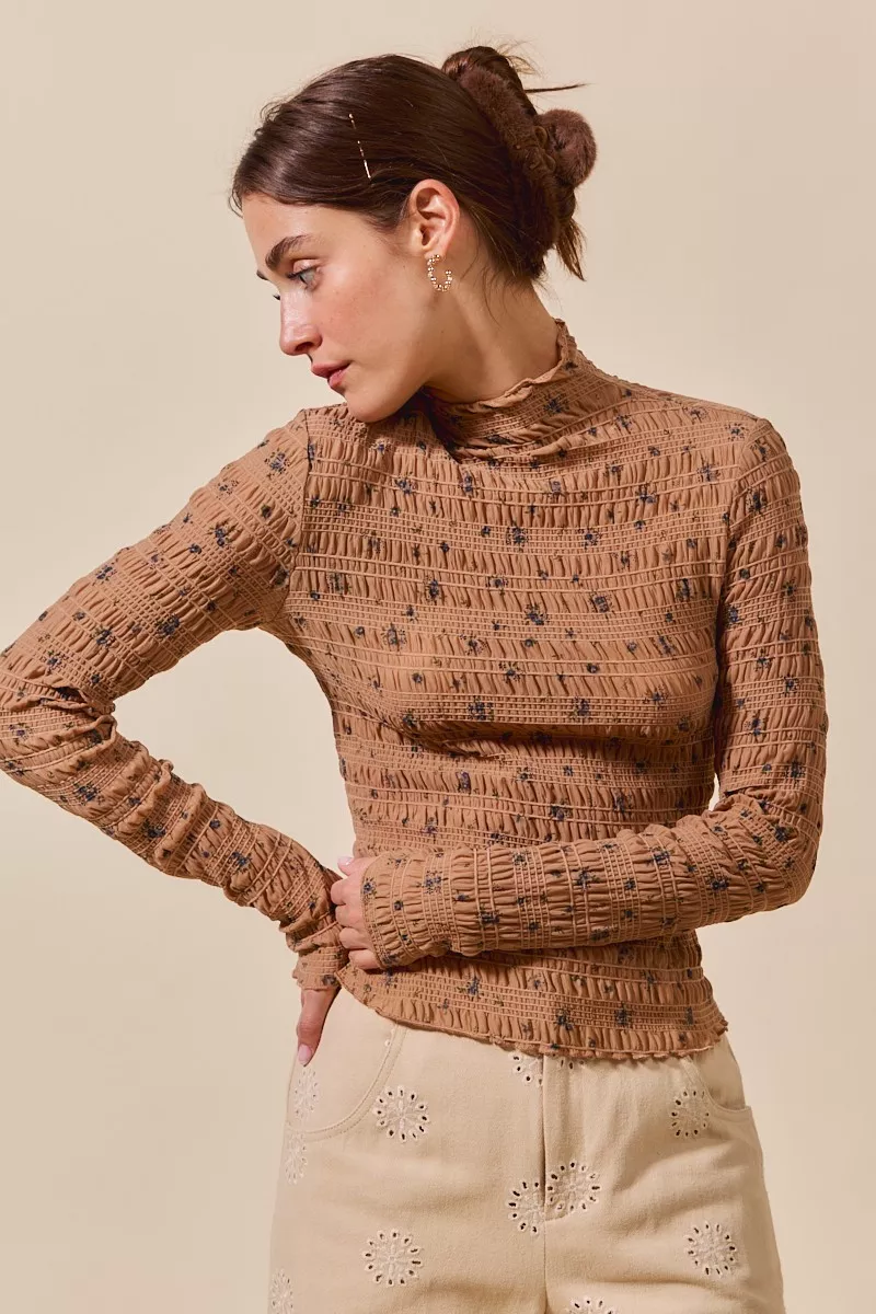 SO ME Floral Print Textured Long Sleeve Knit Top - Image 2