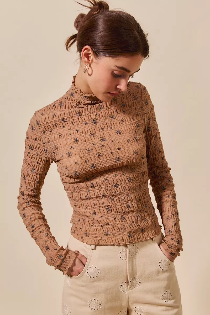 SO ME Floral Print Textured Long Sleeve Knit Top - Image 3