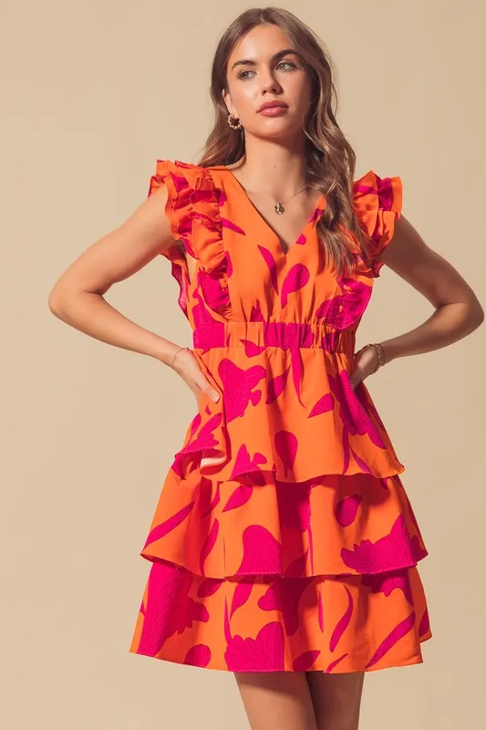 SO ME Floral V Neck Layered Dress with Elasticized Waist - Image 3