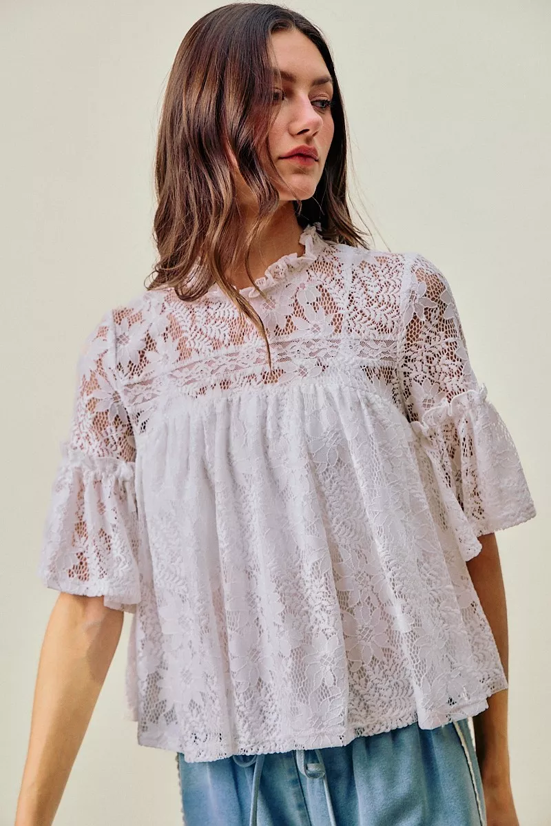 SO ME Lace Ruffled Short Sleeves Swing Top - Image 13