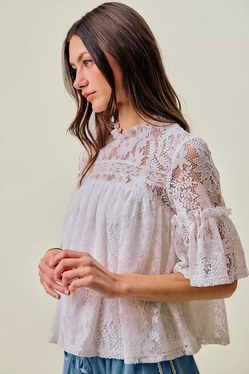 SO ME Lace Ruffled Short Sleeves Swing Top - Image 14