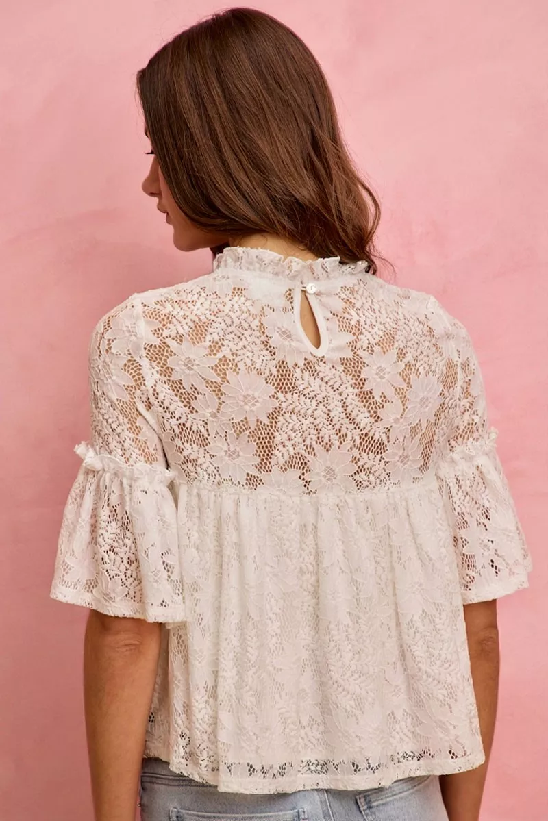 SO ME Lace Ruffled Short Sleeves Swing Top - Image 16