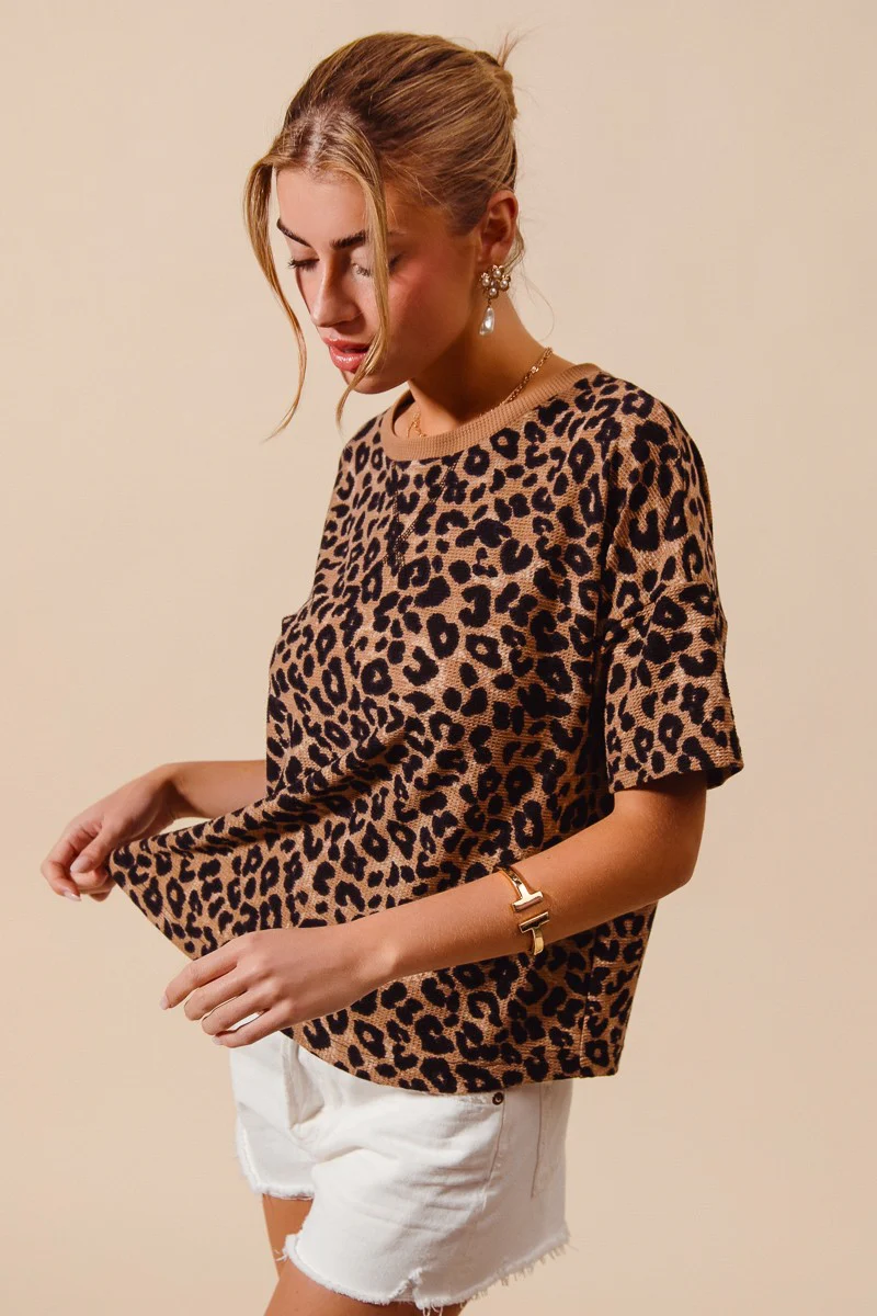 SO ME Leopard Thermal Waffle Knit Loose Fit Top - Image 4