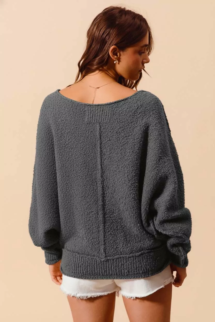 SO ME Loose Fit Exposed Seam Slouchy Boucle Sweater - Image 3