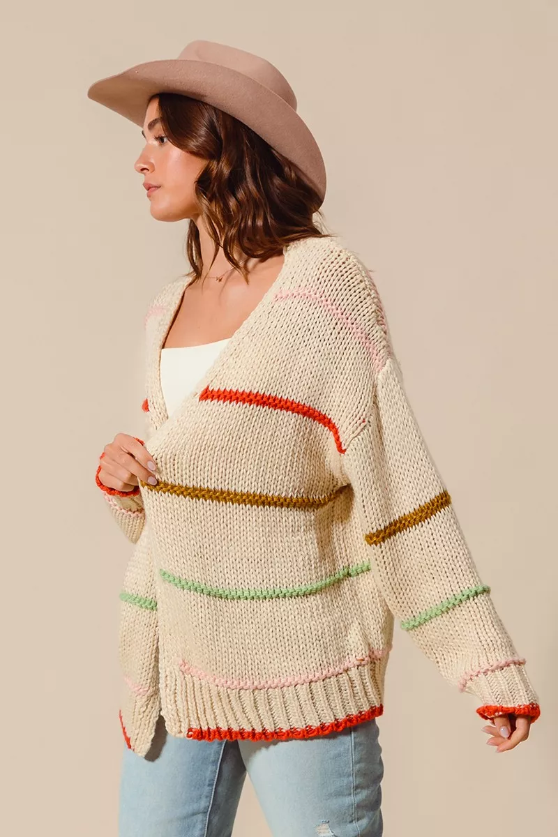 SO ME Loose Fit Multi Stripe Open Front Cardigan - Image 6