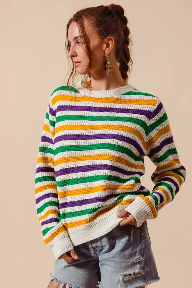 SO ME Mardi Gras Color Stripe Knit Sweater Top - Image 9